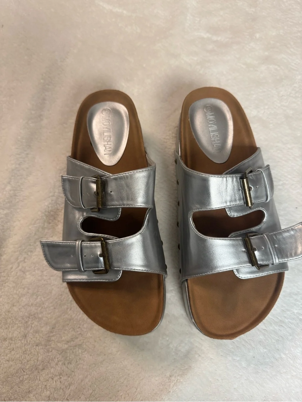 Silver & Cork Platform Buckle Slides